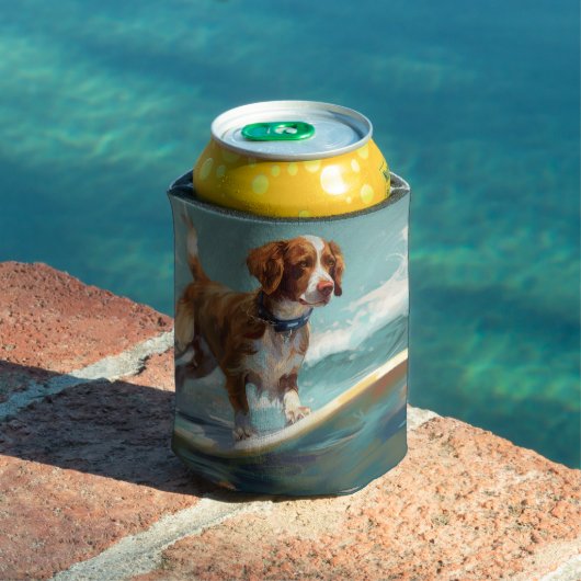 Brittany Spaniel Strand Surfen Schilderij Blikjeskoeler (Insitu Zwembad)