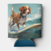 Brittany Spaniel Strand Surfen Schilderij Blikjeskoeler (Voorkant)