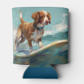 Brittany Spaniel Strand Surfen Schilderij Blikjeskoeler (Achterkant)