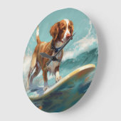 Brittany Spaniel Strand Surfen Schilderij Grote Klok (Hoek)
