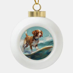 Brittany Spaniel Strand Surfen Schilderij  Keramische Bal Ornament
