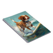 Brittany Spaniel Strand Surfen Schilderij Notitieboek (Rechterzijde)