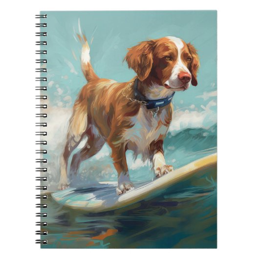 Brittany Spaniel Strand Surfen Schilderij Notitieboek (Voorkant)