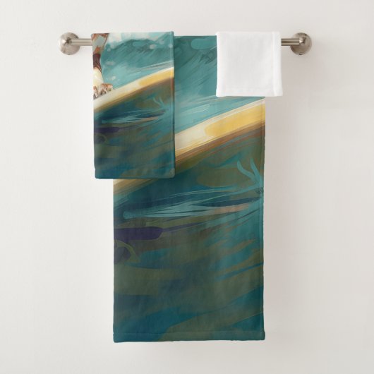 Brittany Spaniel Strand Surfing Schilderij Bad Handdoek (Insitu)