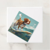 Brittany Spaniel Strand Surfing Schilderij Bedankjes Labels (In situ)