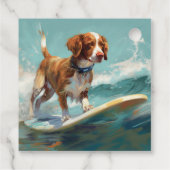 Brittany Spaniel Strand Surfing Schilderij Bedankjes Labels (Achterkant)