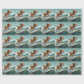 Brittany Spaniel Strand Surfing Schilderij Cadeaupapier (Vlak)
