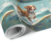 Brittany Spaniel Strand Surfing Schilderij Cadeaupapier (Rol Hoek)