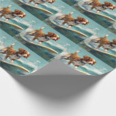 Brittany Spaniel Strand Surfing Schilderij Cadeaupapier (Hoek)