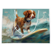Brittany Spaniel Strand Surfing Schilderij Groot Cadeauzakje (Voorkant)