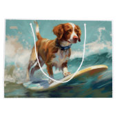 Brittany Spaniel Strand Surfing Schilderij Groot Cadeauzakje (Achterkant)