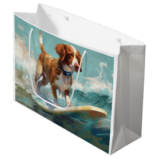 Brittany Spaniel Strand Surfing Schilderij Groot Cadeauzakje (Voorkant Gekanteld)