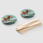 Brittany Spaniel Strand Surfing Schilderij Handwaaier (Niet-gemonteerd)