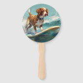 Brittany Spaniel Strand Surfing Schilderij Handwaaier (Voorkant)