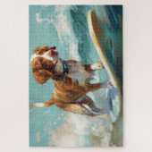 Brittany Spaniel Strand Surfing Schilderij Legpuzzel (Verticaal)
