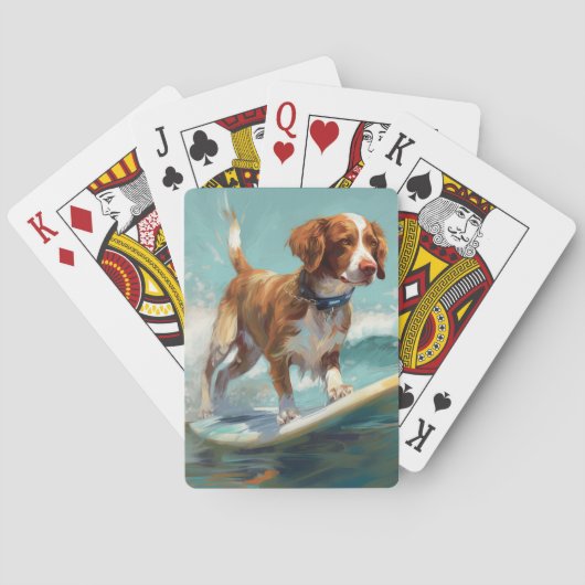 Brittany Spaniel Strand Surfing Schilderij Pokerkaarten (Achterkant)