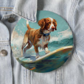Brittany Spaniel Strand Surfing Schilderij Ronde Button 6,0 Cm (In situ)