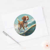 Brittany Spaniel Strand Surfing Schilderij Ronde Sticker (Envelop)