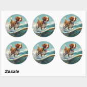 Brittany Spaniel Strand Surfing Schilderij Ronde Sticker (Vel)