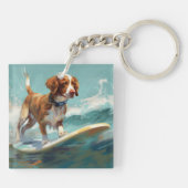 Brittany Spaniel Strand Surfing Schilderij Sleutelhanger (Achterkant)