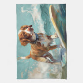 Brittany Spaniel Strand Surfing Schilderij Theedoek (Verticaal)