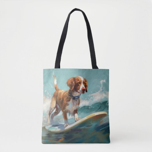Brittany Spaniel Strand Surfing Schilderij Tote Bag (Voorkant)
