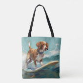 Brittany Spaniel Strand Surfing Schilderij Tote Bag (Achterkant)