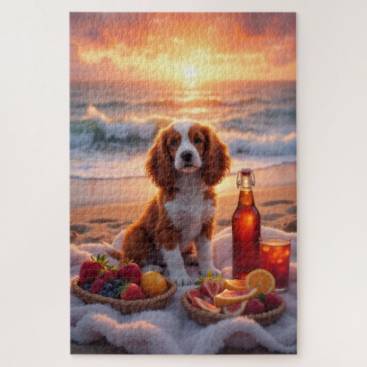 Brittany Spaniel Sunset Beach Picknick Legpuzzel (Verticaal)