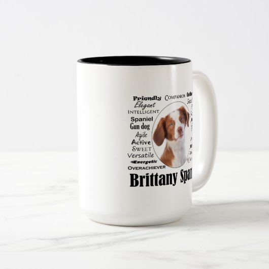 Brittany Spaniel Traits Tweekleurige Koffiemok (Voorkant rechts)