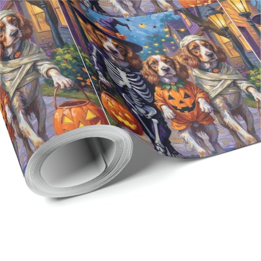 Brittany Spaniel Trick-or-Treating in Halloween Cadeaupapier (Rol Hoek)