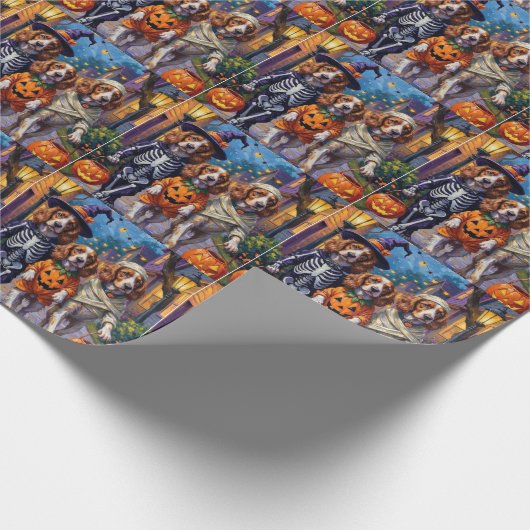 Brittany Spaniel Trick-or-Treating in Halloween Cadeaupapier (Hoek)
