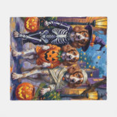 Brittany Spaniel Trick-or-Treating met Halloween Fleece Deken (Voorkant (Horizontaal))