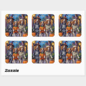 Brittany Spaniel Trick-or-Treating met Halloween Vierkante Sticker (Vel)