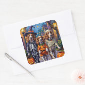 Brittany Spaniel Trick-or-Treating met Halloween Vierkante Sticker (Envelop)