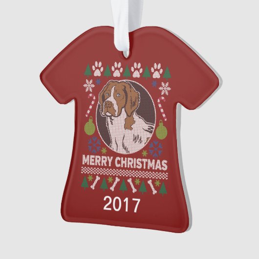 Brittany Spaniel Ugly KerstSweater Ornament (voorkant)