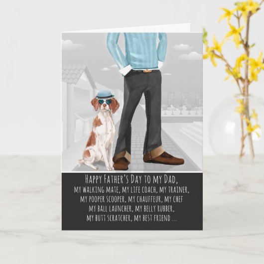 Brittany Spaniel van de Dog Vaderdag Kaart (Gele Bloem)