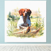 Brittany Spaniel – Veld, Focus, Fazant, Kunst Canvas Afdruk (Insitu (Houten vloer))