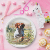 Brittany Spaniel – Veld, Focus, Fazant, Kunst Papieren Bordje (Feest)