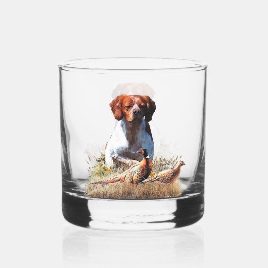 Brittany Spaniel – Veld, Focus, Fazant, Kunst Whisky Glas (Voorkant)