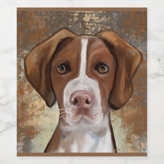 Brittany Spaniel Wijn Etiket (Enkel label)