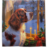 Brittany Spaniel with Christmas Lights Holiday  Douchegordijn (Voorkant)