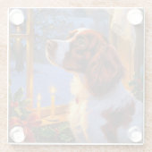 Brittany Spaniel with Christmas Lights Holiday  Glazen Onderzetter (Achterkant)