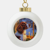 Brittany Spaniel with Christmas Lights Holiday  Keramische Bal Ornament (Voorkant)