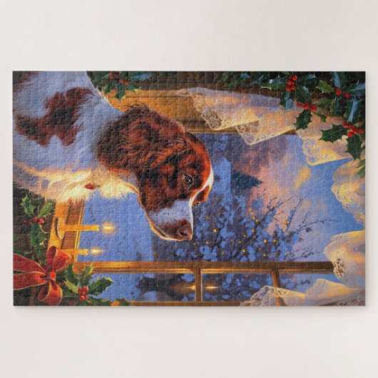Brittany Spaniel with Christmas Lights Holiday Legpuzzel (Horizontaal)