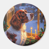 Brittany Spaniel with Christmas Lights Holiday  Magneet (Voorkant)