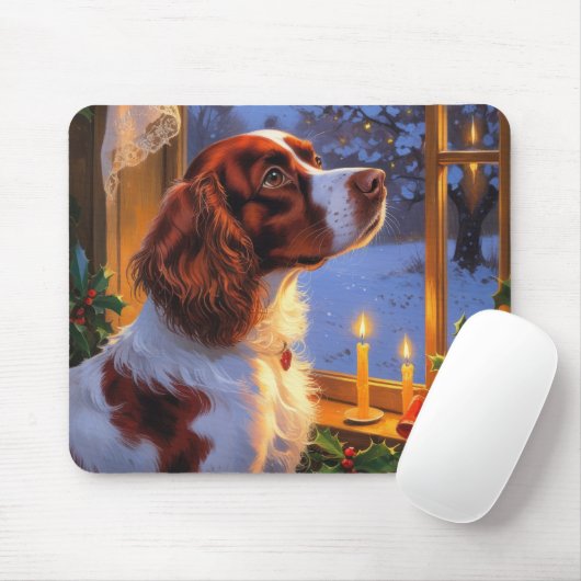 Brittany Spaniel with Christmas Lights Holiday Muismat (Met muis)