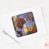 Brittany Spaniel with Christmas Lights Holiday  Vierkante Sticker (Envelop)