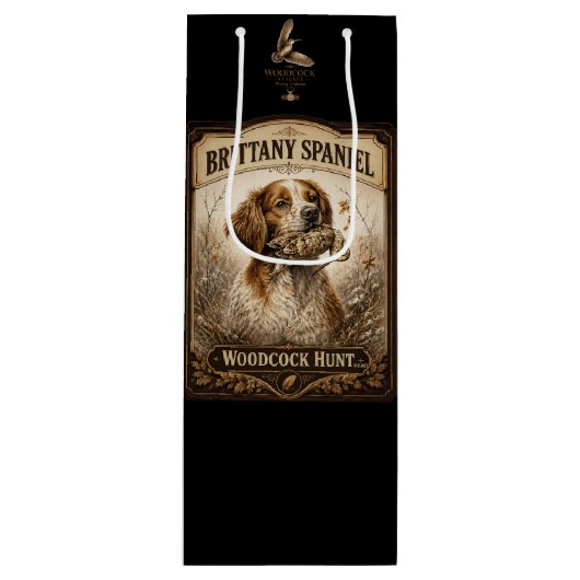 Brittany Spaniel & Woodcock Hunt Wijn Cadeautas (Voorkant)