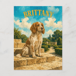 Brittany, Vintage Waterverf Honden Kunst Briefkaart