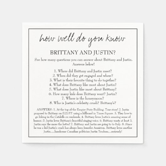 Brittany Wat weet je van leuke huwelijksreceptie Servet (Voorkant)